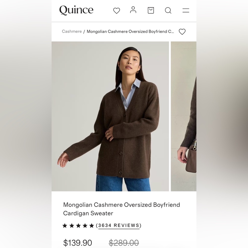 Quince Mongolian cashmere oversized boyfriend cardigan sweater, size XS